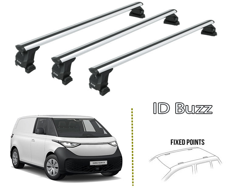 For Volkswagen ID. Buzz Roof Rack Cross Bar Alu Fix Point 3Qty Silver For Volkswagen ID. Buzz Roof Rack Cross Bar Alu Fix Point 3Qty Silver